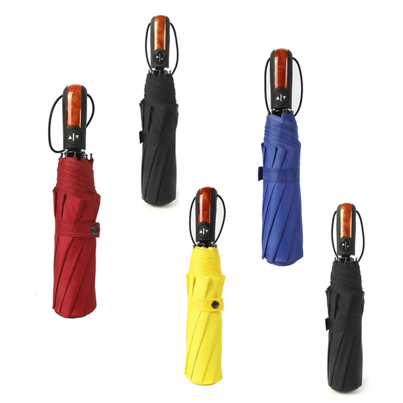 Folding Automatic Rain Women Wood grain handle Men Windproof Compact Travel Umbrella Car Male Auto Open/Close