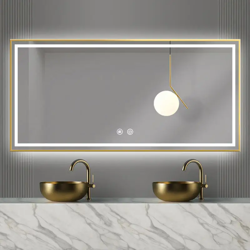 hotel led wall mirrors aluminum frame intelligent bathroom mirrors LED light touch screen luminous mirror