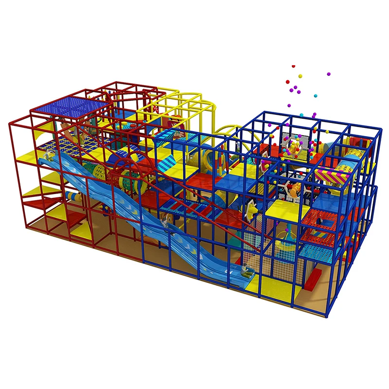 Customizable Large Commercial Indoor Playground with Slides, Climbing Nets, and Dynamic Activity Zones