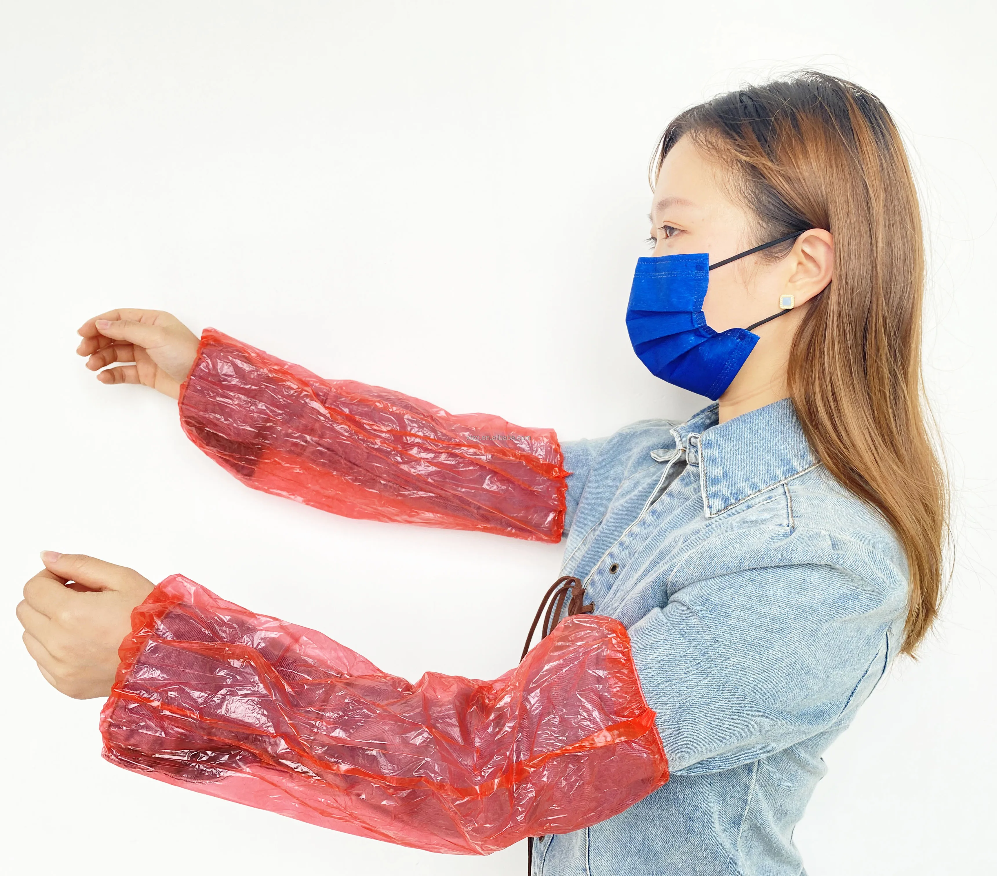 Custom blue white PE waterproof disposable plastic handmade Sleeve cover for cosmetics making laboratory