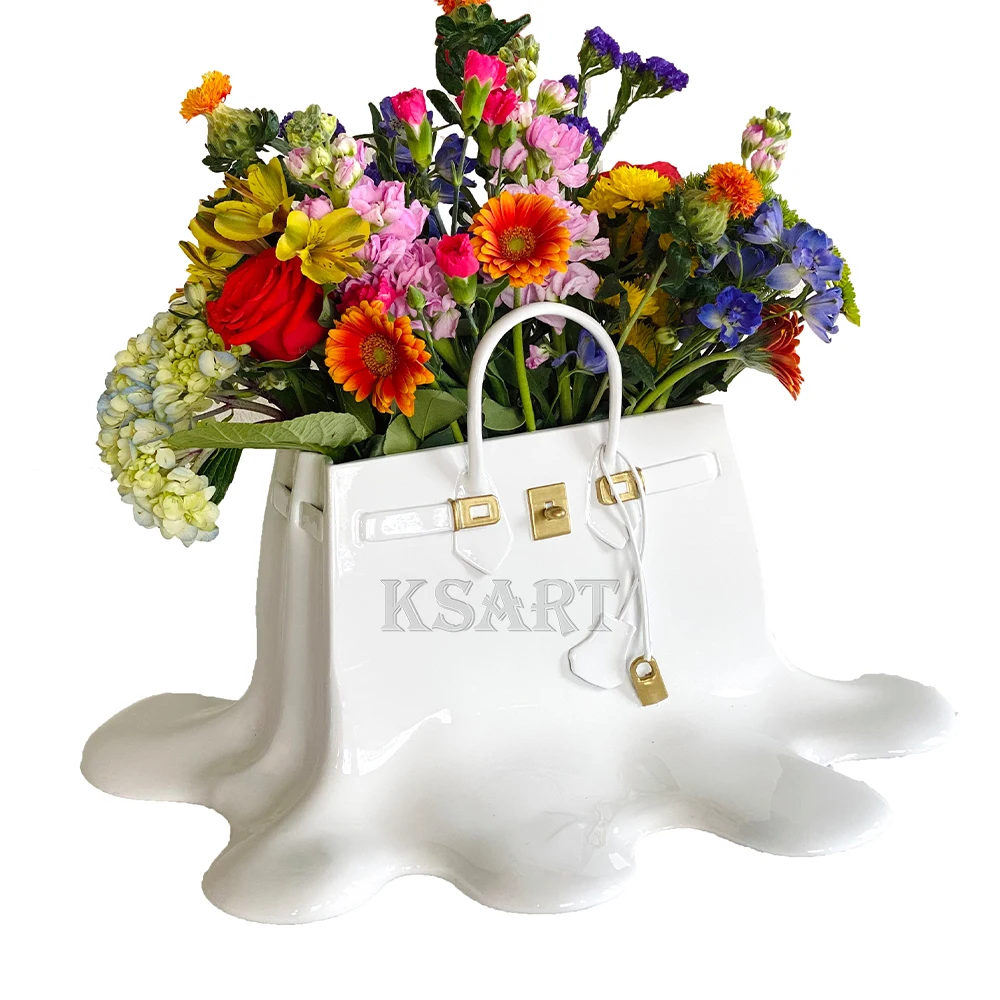 New handbag vase decoration flower vase bag decorative sculpture Creative fashion port art handbag vase modeling