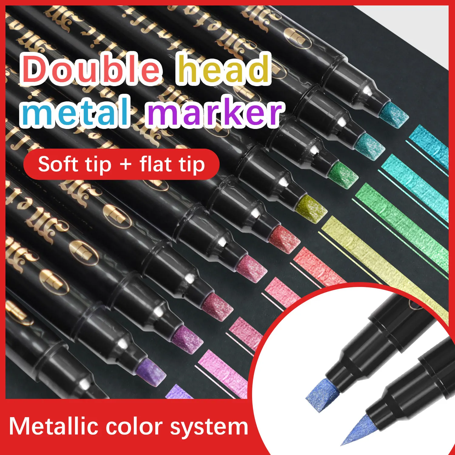 36 Colors Metallic Markers Pens Art Paint Marker Making Metallic Color Pen for Gift Brush and Flat Tips Metal DIY Drawing