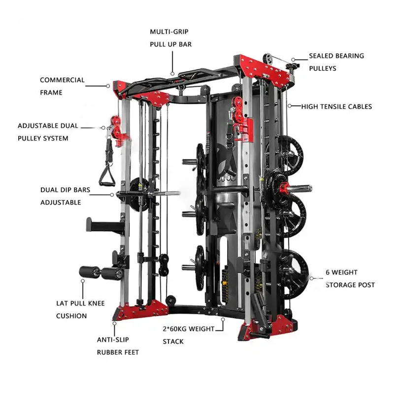 Integrated Multi Functional All-In-One Fitness Equipment Smith Machine Squat Rack Body Building Functional Power Rack