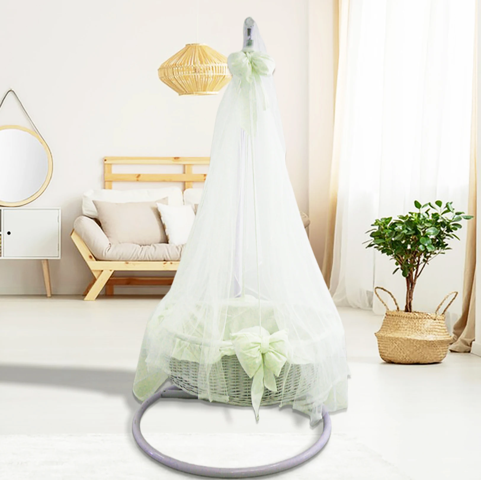 Handmade Traditional Baby Cradle Swing, Heart-Shaped Moses Basket, Hand-Woven Baby Swing Bed Basket With Bedding Set & Stand