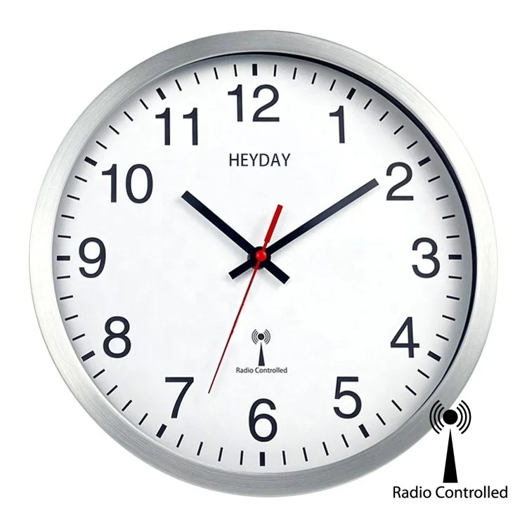 12inch 30CM Europe DCF aluminum housing radio controlled wall clock