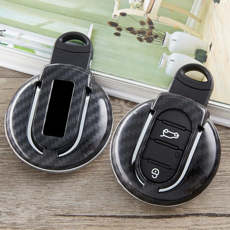 Carbon Fiber Car Key Holder Bag for BMW Mini Cooper F56 F55 F54 key Cover Reduce Damage Key Case 3 Buttons