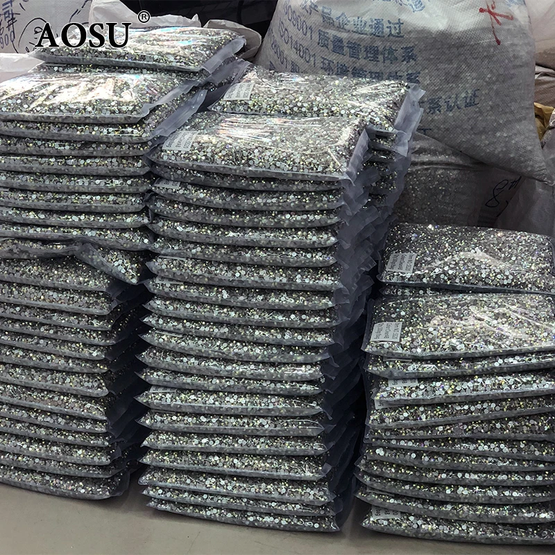 AOSU Wholesale Bulk Package SS3-SS50 Glitter Crystal AB Strass Glass Stones Non Hotfix Rhinestones Applique For DIY Crafts