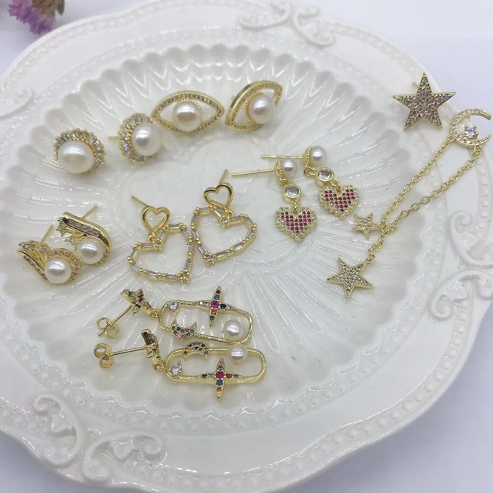 handmade  pearl jewelry vietnam white stone  zircon earrings crystal  bisuteria jewelry joyeria earrings hoop