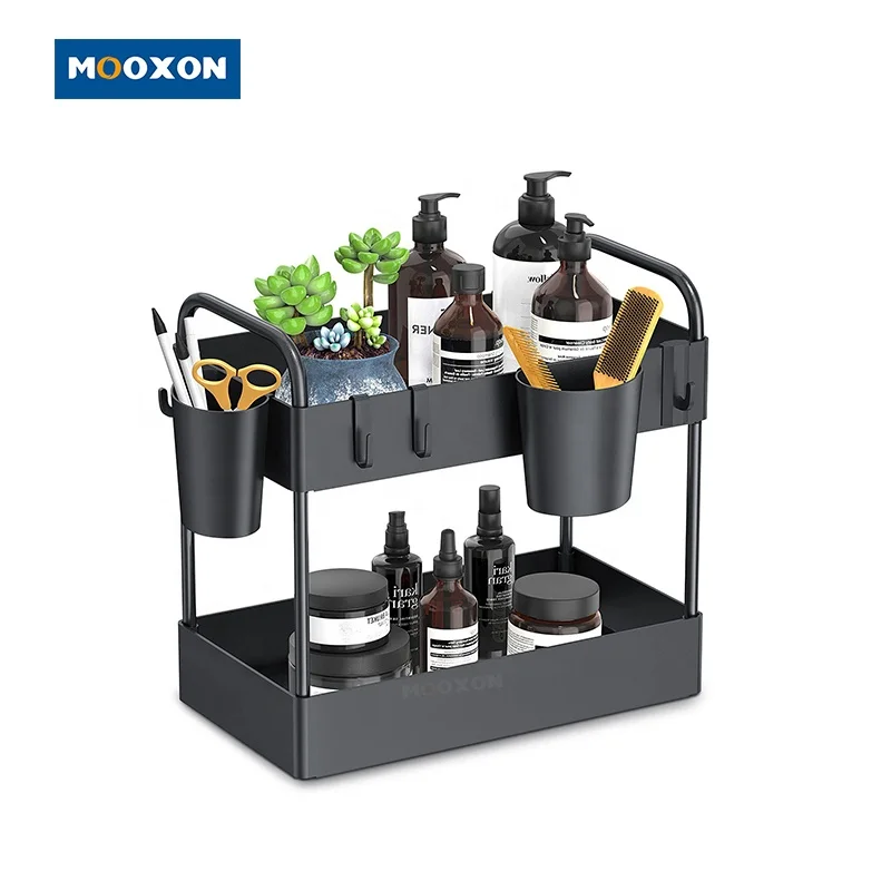 Wholesale ABS Plastic 2 Tier Sliding Undersink Storage Basket Rack Kitchen Shelf Under The Sink Organizer For Bathroom
