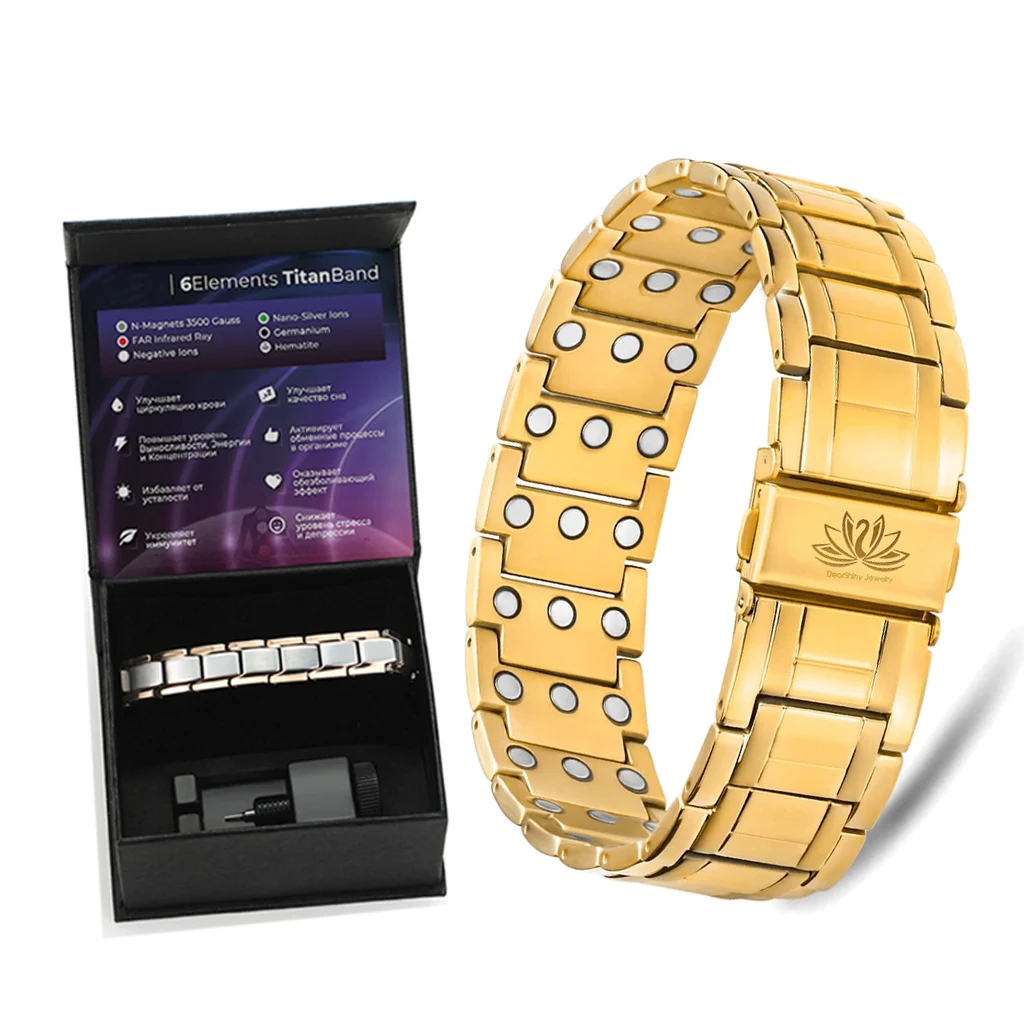 3X Strength Titanium Magnetic Therapy Bracelet for Men Premium Fold-Over Clasp & Adjustable Length Gift Packaging