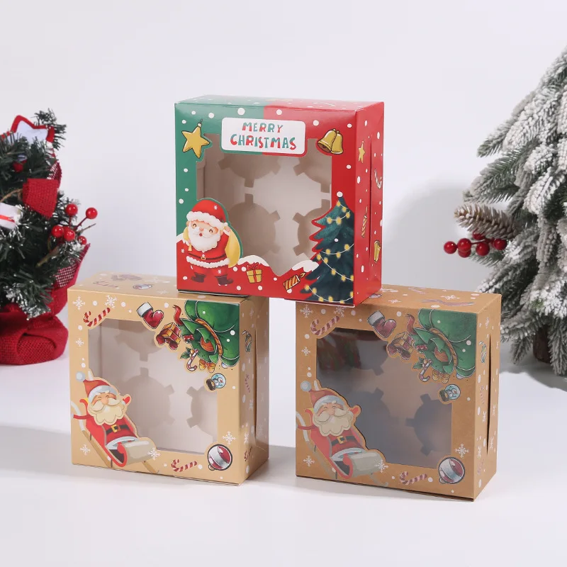 Best seller top window Christmas paper cupcake packaging box