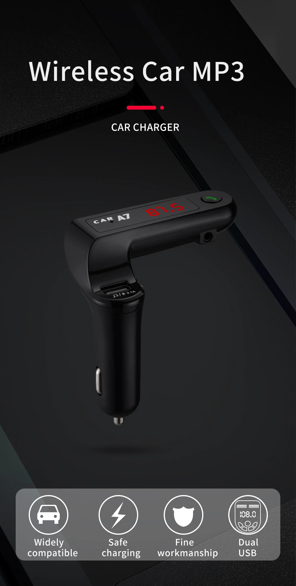 3 ways To Play UsB Drive+TF Card+Wireless 5.0 CAR CHARGER