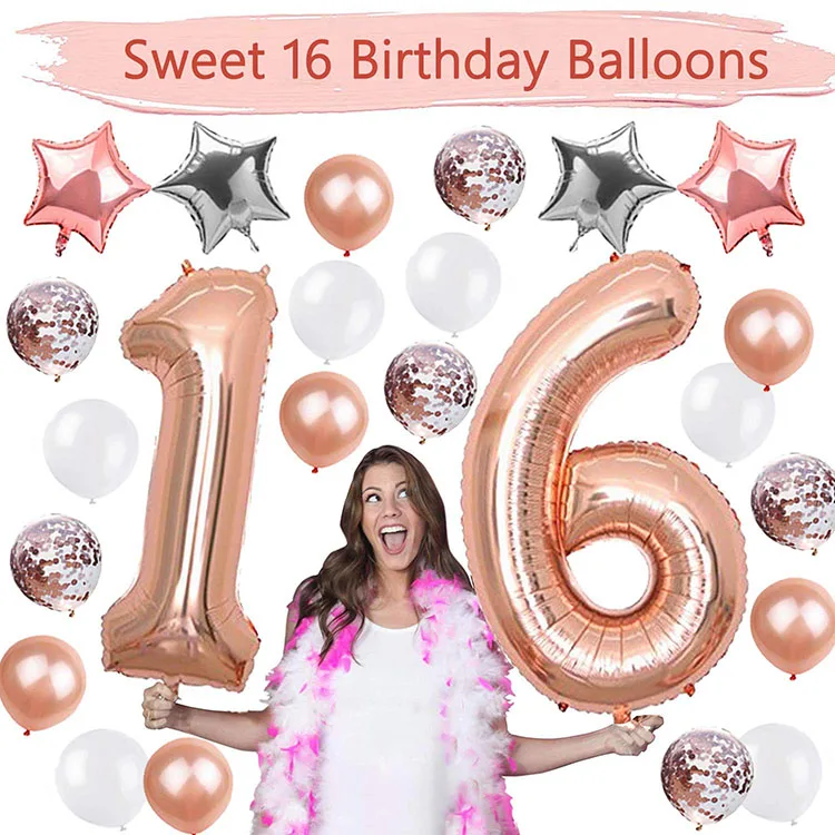 Nicro розовое золото, сладкий 16-й день рождения, настенный баннер, товары для украшения вечеринки