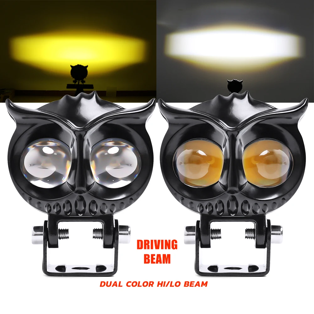 OWL 2.8' inch 12v 24v 3000LM High low beam Spot auxiliary fog light Dual Color yellow ATV UTV Mini motorcycle Led work light