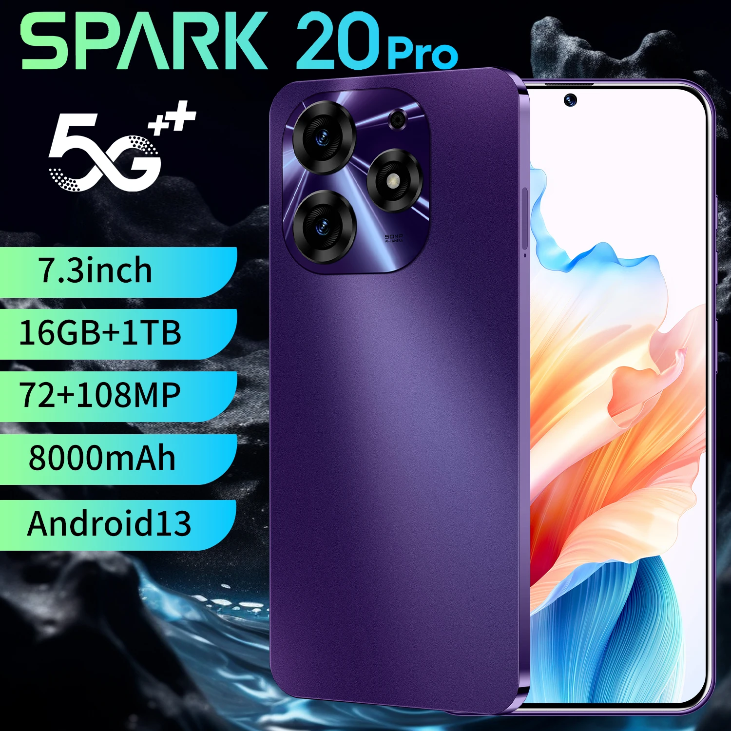 New Original phone spark20 Pro Smartphone LET Cellphone Large battery unlocked Dual SIM Android phone