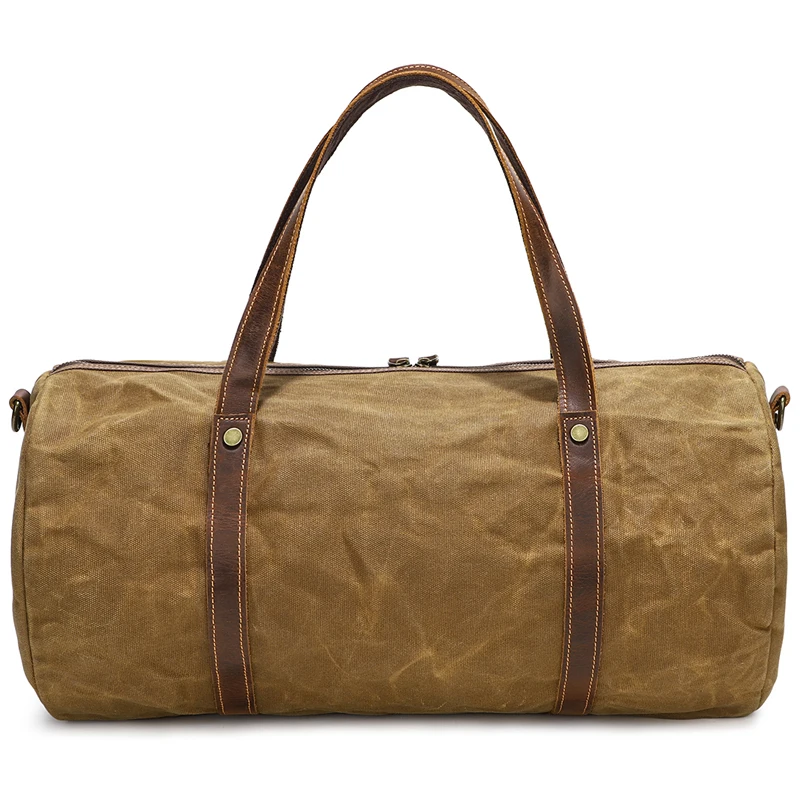Oil Waxed Canvas Leather gym Sport Travel Bags Vintage Barrel Round Duffel Bag for Men Women