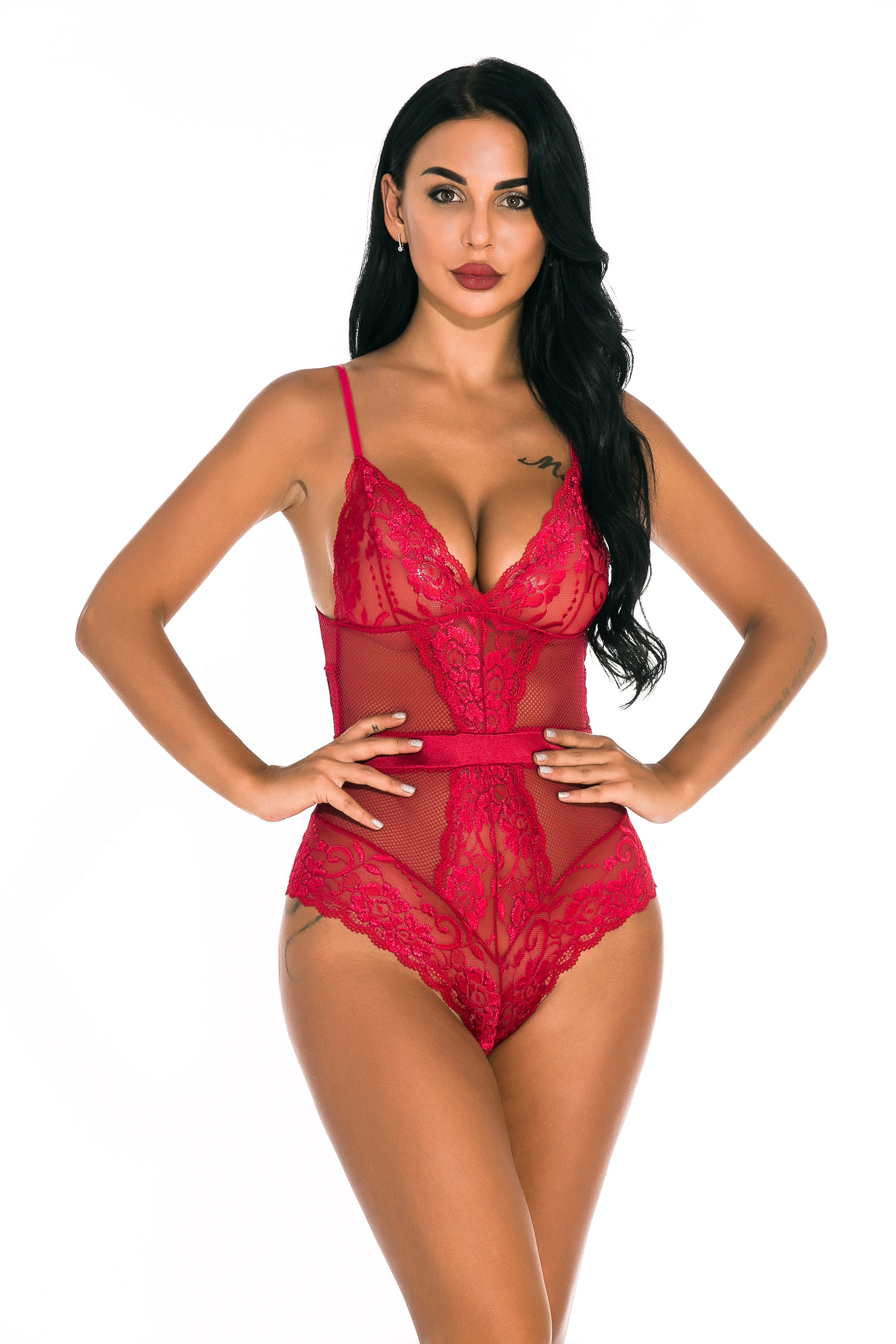 Europe And America Sexy Women Lace Suspenders Lingerie Set Band Bow Women Sexy underwear Bodysuit Pajamas