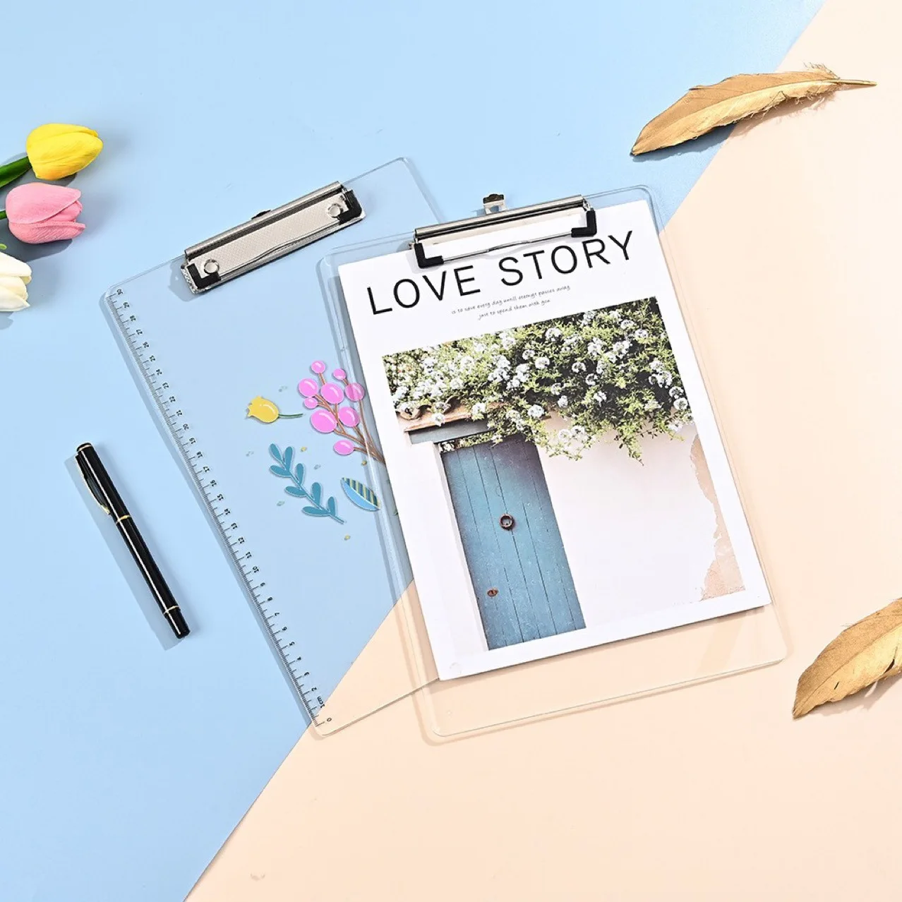 China Supplier Custom Size Acrylic Clipboard Print Pattern Acrylic Clipboard With Metal Clip