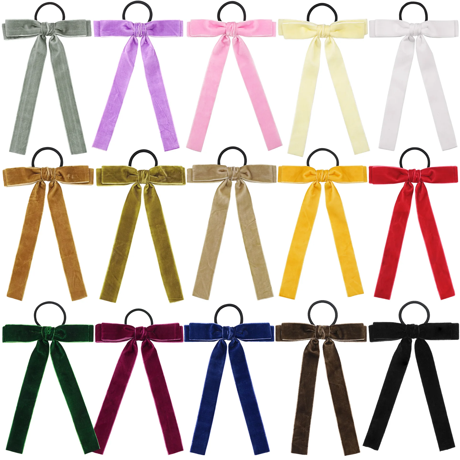 French Retro Black Long Velvet Ribbon High Elastic Hair Ties Hair Bow For Girls Hair Clip Colorful Long Tail Bowknot Bow