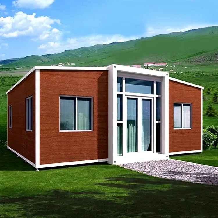 China  Wholesale Customized Plans 40ft Foldable Modular Home Expandable Shipping Container House with Woodgrain Wall Panels