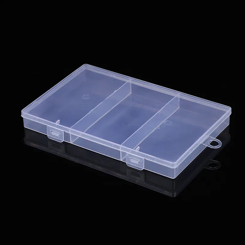 Transparent plastic 3-compartment box rectangular jewelry tool with fish hook sample parts box head fishing gear packaging