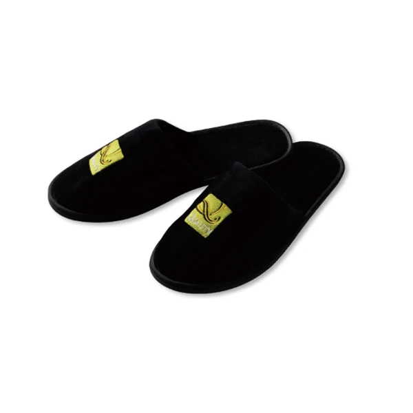 Custom High Quality Comfortable Black Disposable Hotel Slippers With Logo