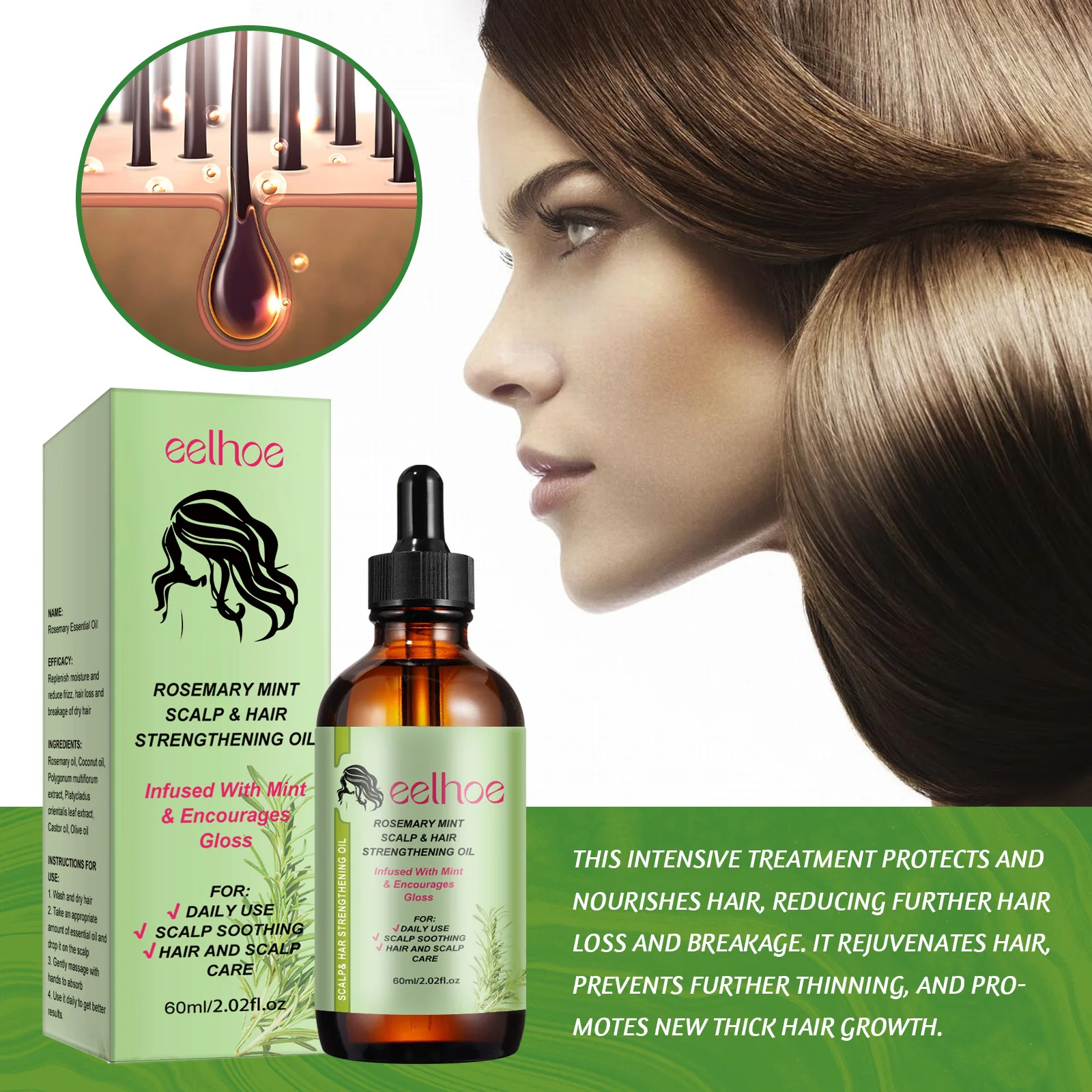 2024 Hot selling EELHOE Rosemary Hair Care Essential oil thick smooth care hair