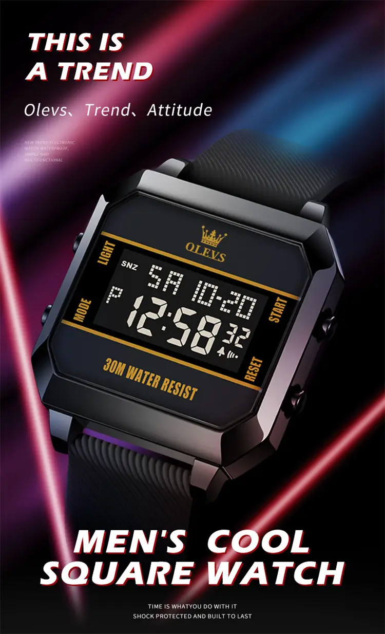 OLEVS 1103 elegance shenzhen man digital watch nice Silicone strap Luminous Multi function low moq Casual wristwatch