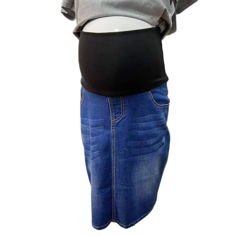 Women Maternity Denim Skirt High Waist Good Stretch Foldable Waist Band Pregnant Jean Skirt Europe Size S to 4XL