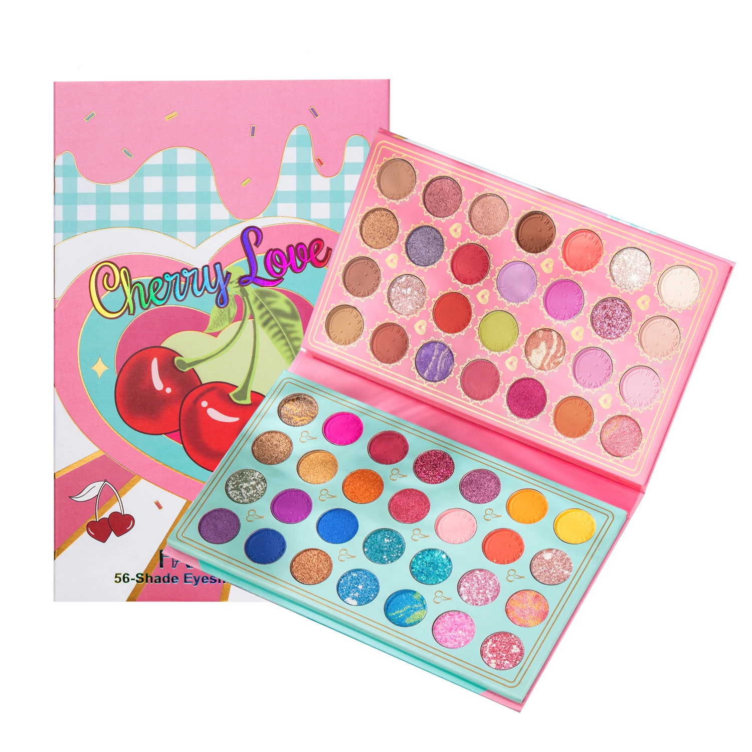 Private label 56 color makeup eyeshadow palette pearly matte sequins long lasting waterproof custom logo sombras maquillaje