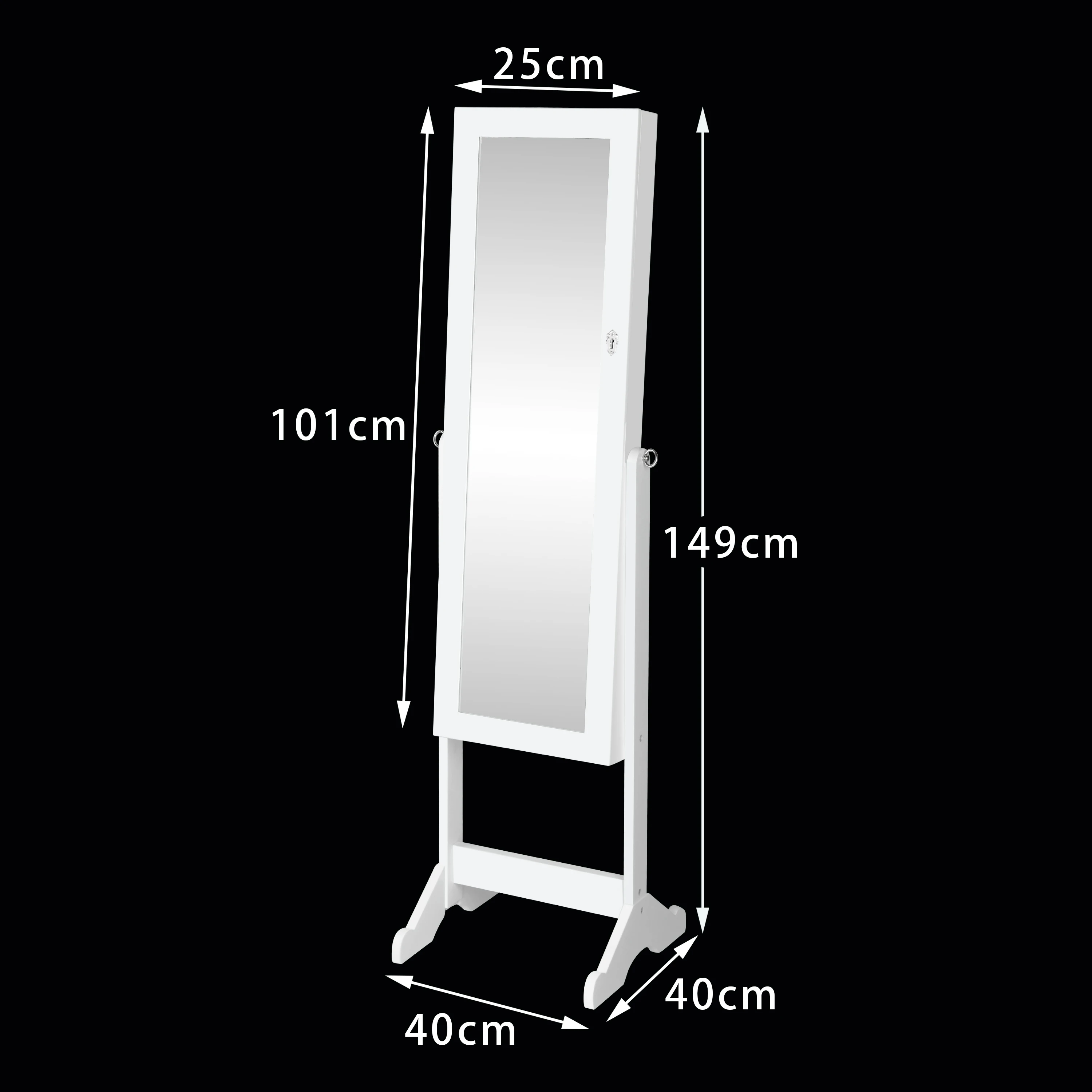 Flat angle MDF wood floor standing Jewelry cabinet mirror full-length mirror with storage box  white black with LED LIGHTING