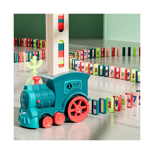 Domino Blocks Battery Operated Light And Music Plastic Electric Lighting Music Blocks Kids Domino Train Toy Set