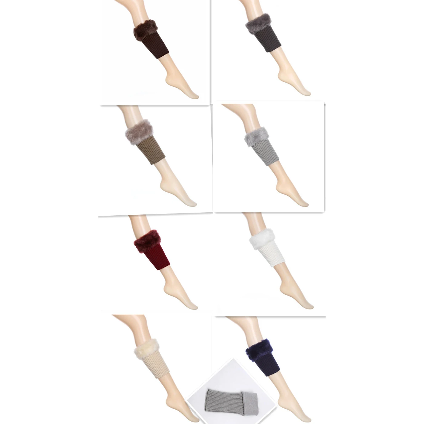 
Women Faux Fur Trim Boot Cuff Winter Knitted Furry Top Cover Short Leg Warmers Girls Boot Socks Topper 