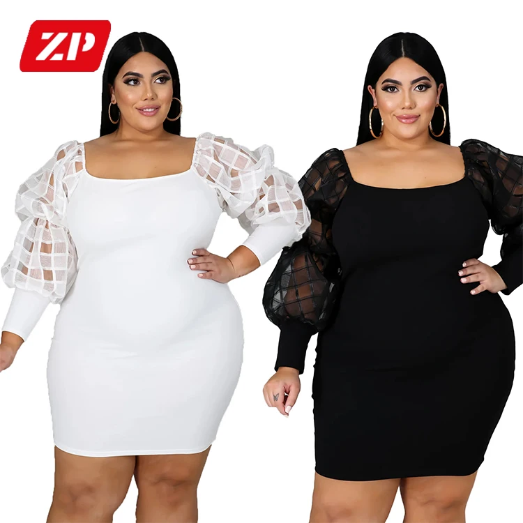 Autumn winter popular dress for fat woman mesh long sleeve women plus size dress fashion girls party career dresses 6XL