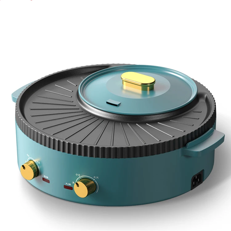 Smokeless 2 In 1 Grill Hotpots Steamboat Multifunction Frying Cooker Electric Hot Pot BBQ Pan