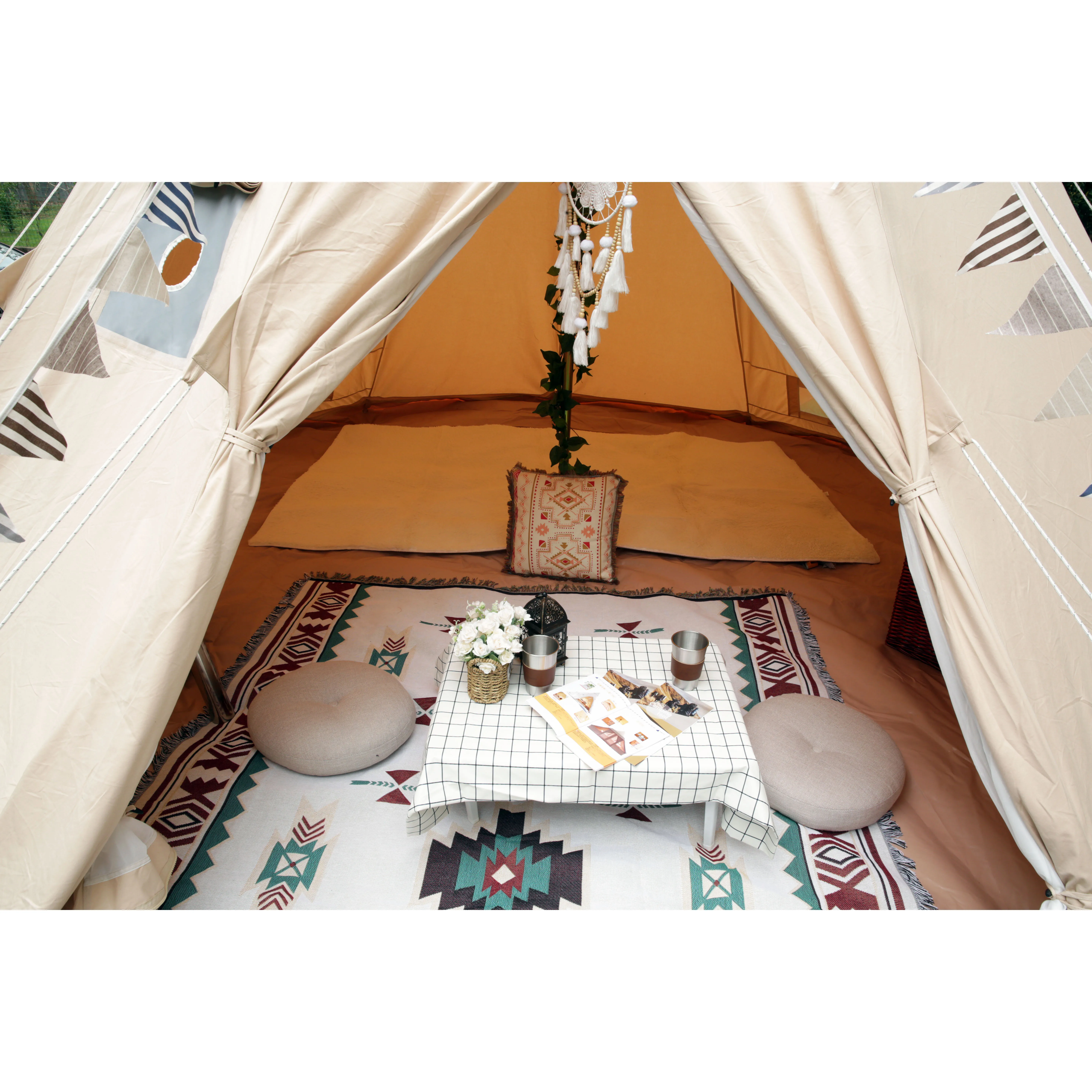Luxury high quality 100% cotton canvas 5m outdoor glamping picnic indian pyramid camping teepee tipi tent