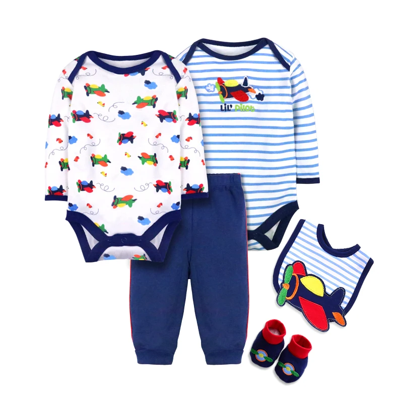 New Fashion 100% Cotton Embroidered Baby Clothes Long Sleeve Baby Boy Clothing Set