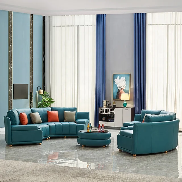 wholesale luxury living room furniture big round leather sofa modern design U shape large sofa set for villa and super big house
