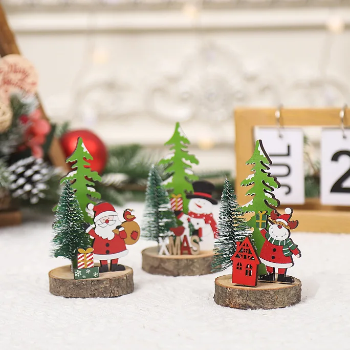 Christmas Decorations Mini Wood Trees Handmade Artificial Christmas Tree Ornaments Desk Table Setting Decoration