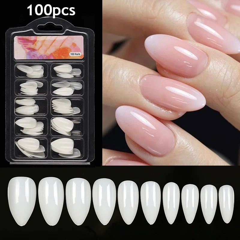 Fake Nails Capsule Artificial White Press-on Nail Full Cover Nail Tips For Extension Almond Coffin Fingernails Art Accessories