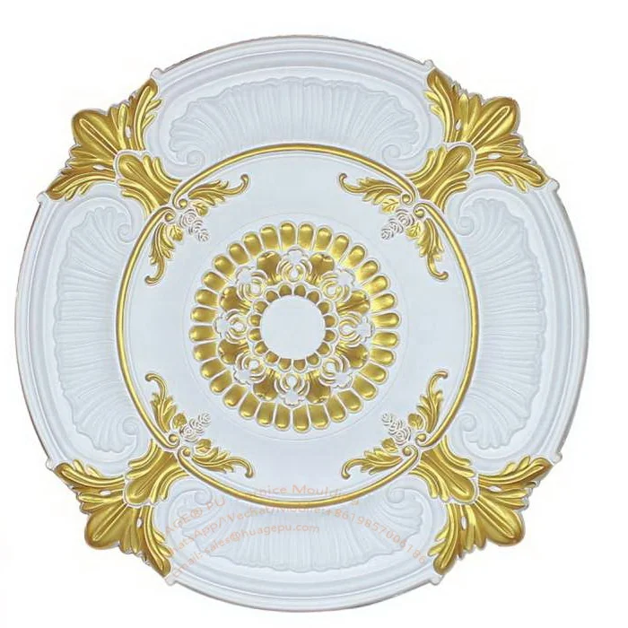 Golden Color Decorative polyurethane foamed Crown Mdedallion Ceiling Moulding