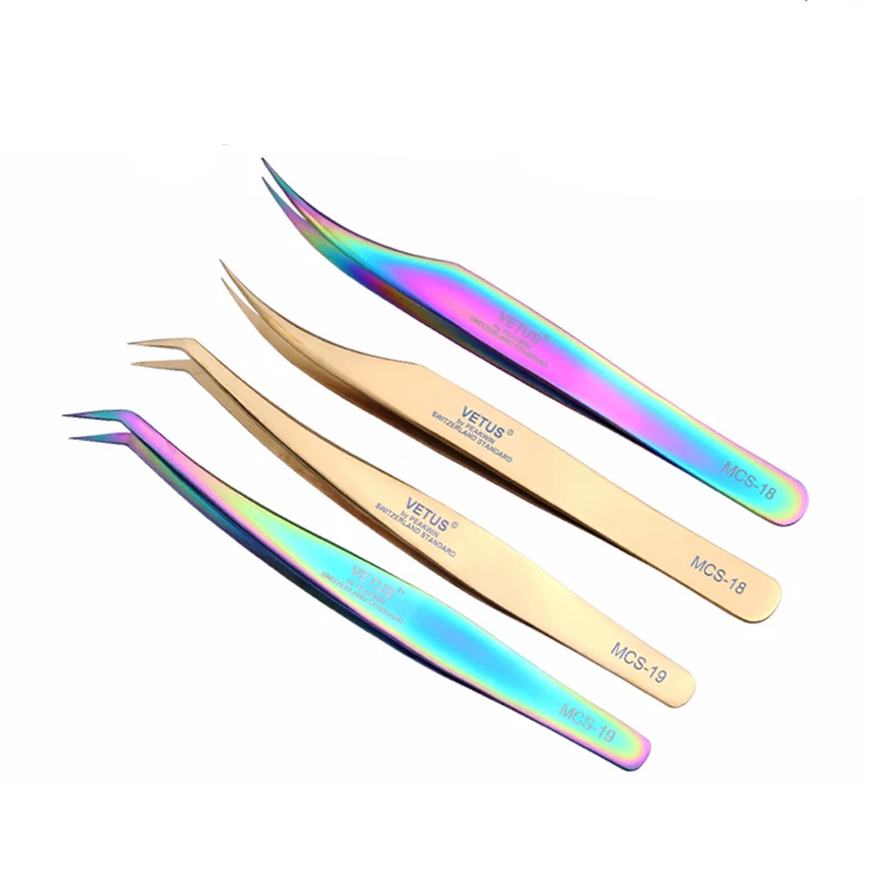 
Cute Personalized Beauty Precision aa Rainbow Color Eyelash Tweezers Vetus Set 