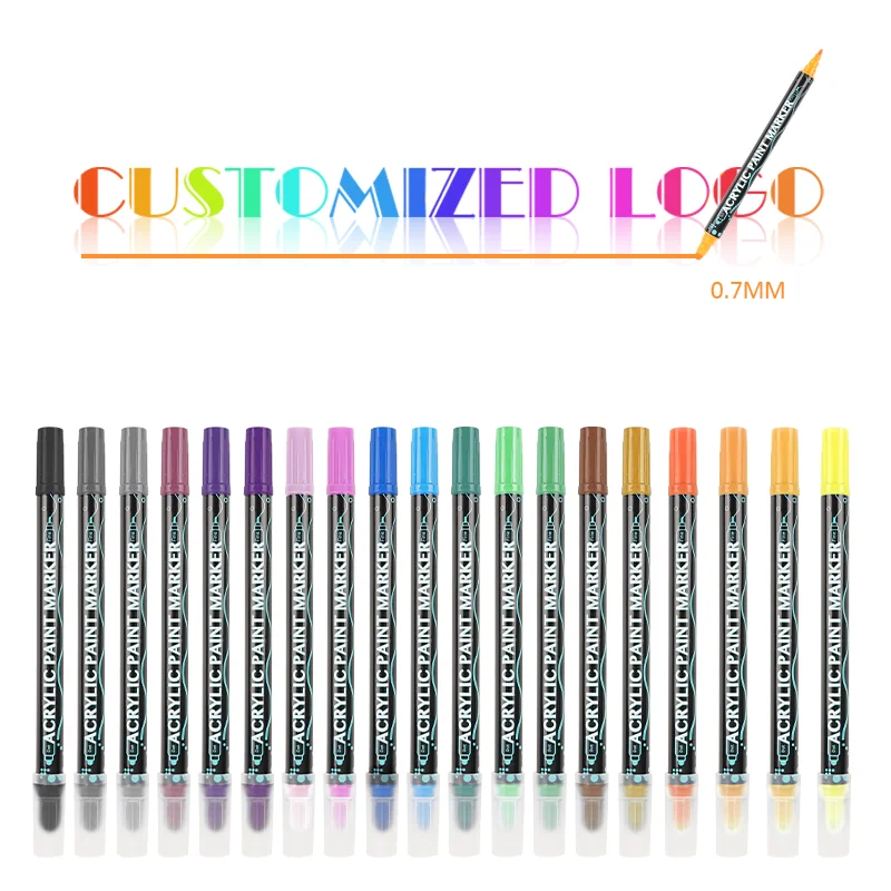 Factory Premium 36-Color Pigment Water-proof Quick-Drying Double-Ended Acrylic Marker Pen with Plastic Material