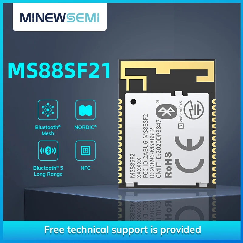 Компактный модуль дальнего действия BLE 5 2 MS88SF21 с использованием Nordic nRF52833 SoC 512kB флэш-память 128kb поддержка Zigbee Резьбовая сетка