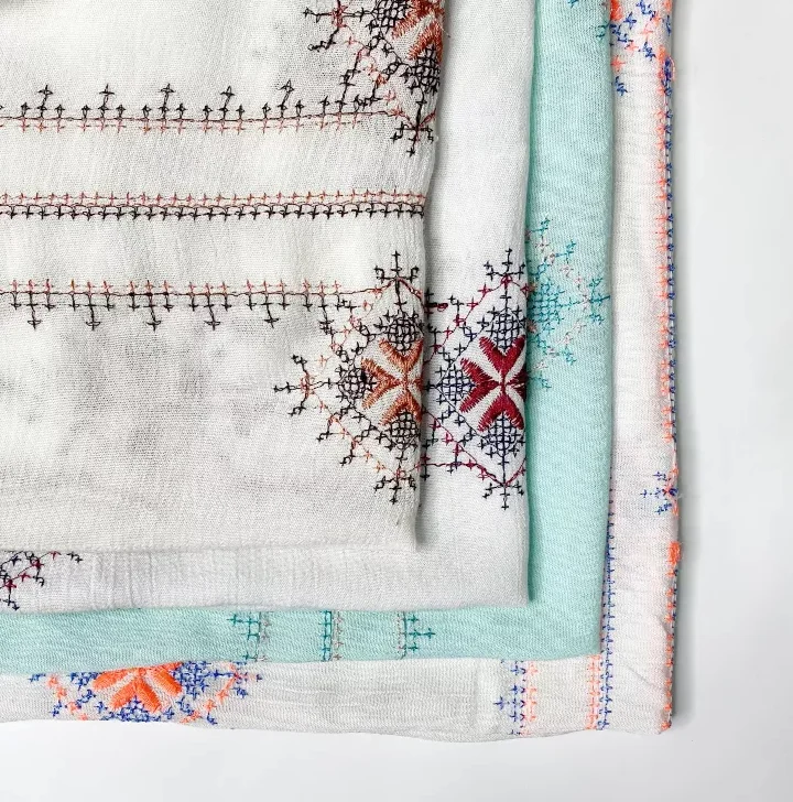 Custom 100% rayon crinkle fabric colorful cross stitch embroidery fabric