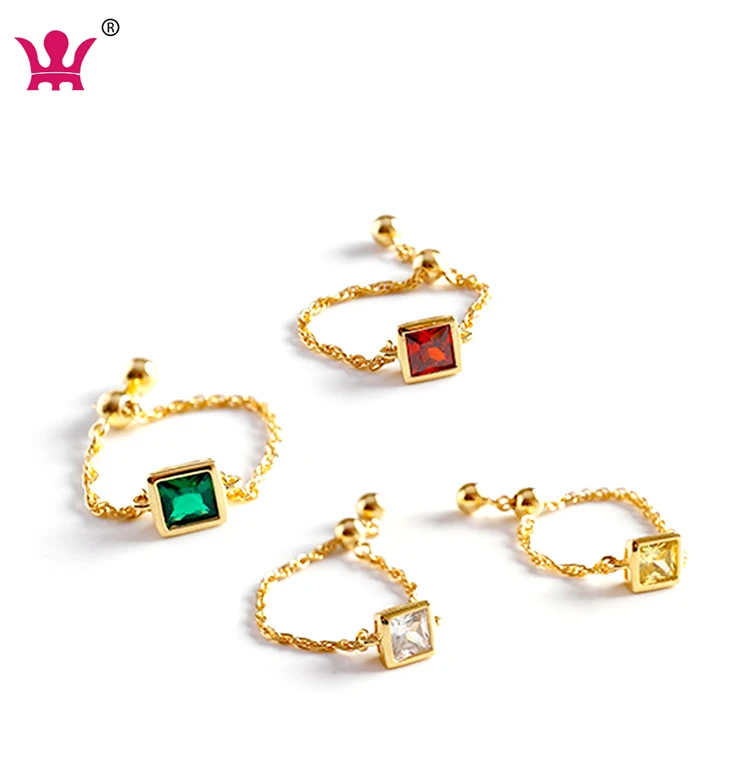 Birthday gift Square Diamond Ring Cubic Zircon Gemstone 18k Gold Filled Dainty Chain Ring