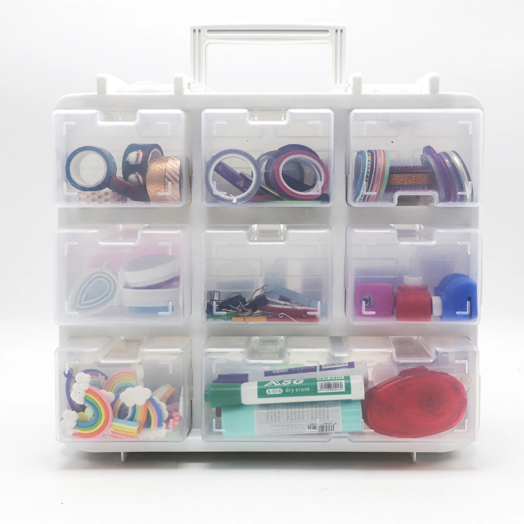 29656 Double Side Craft storage box Tool Organizer with 16 compartment Removable Plastic Box Hardware & Parts Organizers