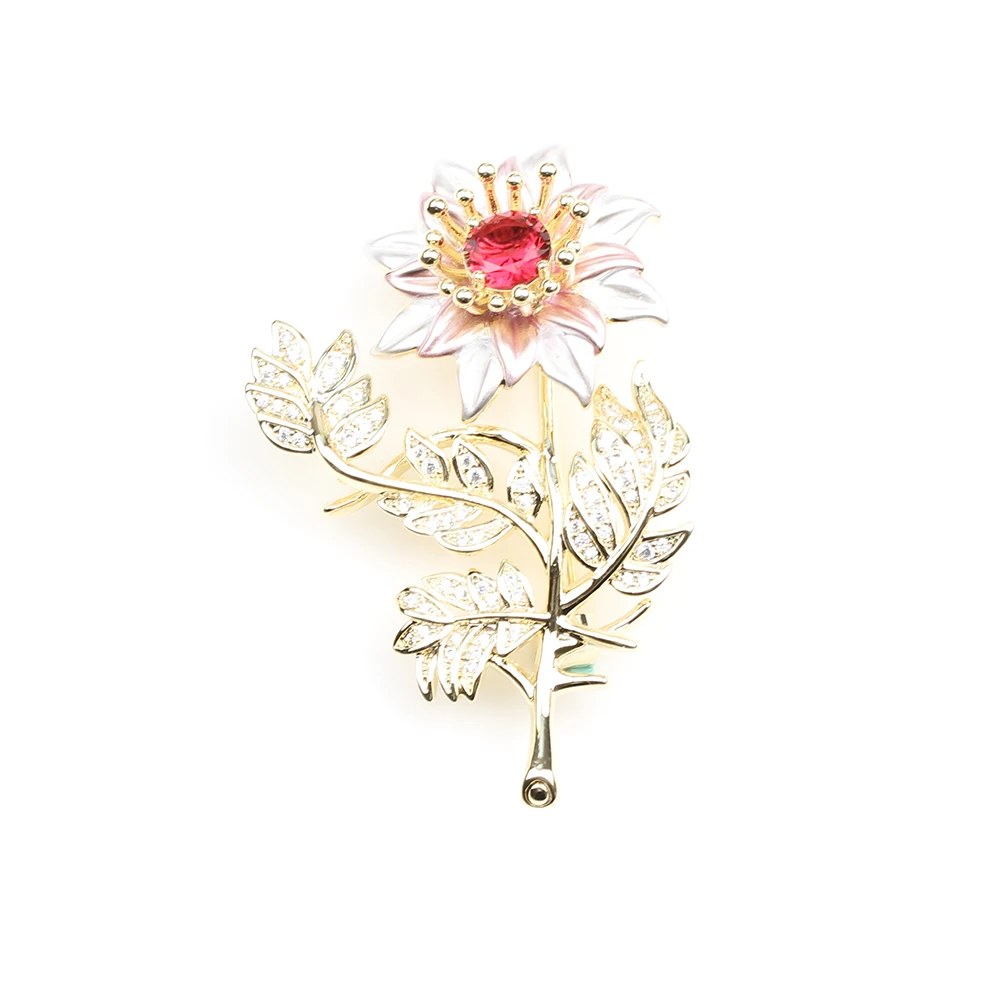 High-grade niche modern sunward flower brooch three color enamel glaze Daisy brooch simple drop oil anti-go light pin
