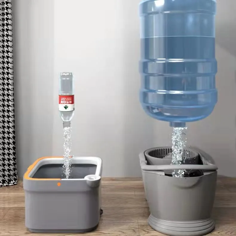 Microfiber Rotary Floor Mop Magic Telescopic Steel Handle Spin Mop Bucket Set With Self Separation Dirty and Clean Water System