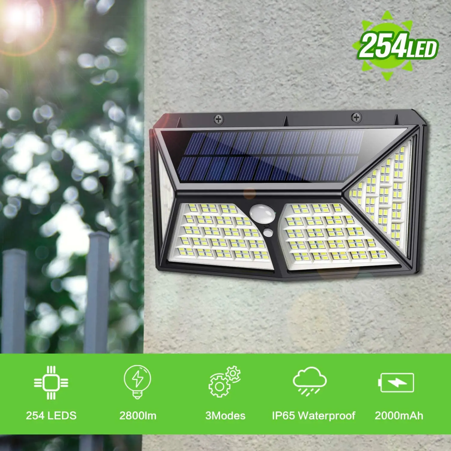 254 LEDs solar wall light 3 optional modes auto 2500LM 2500mAh solar lantern microwave pir motion sensor solar security lights